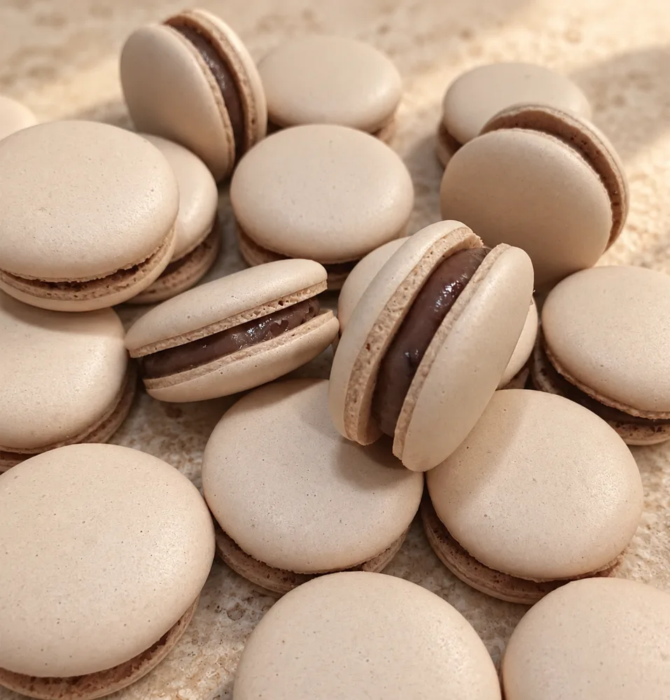Macarons claros com recheio de chocolate